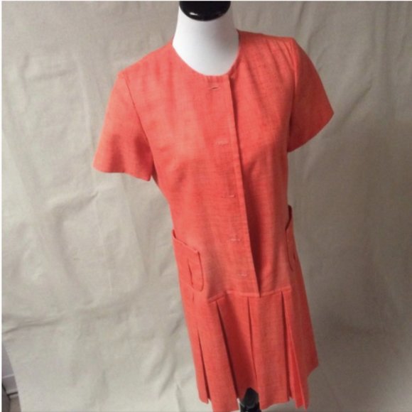 Vtg. 1960’s Howard Wolf Orange Dropwaist Dress - Picture 2 of 6